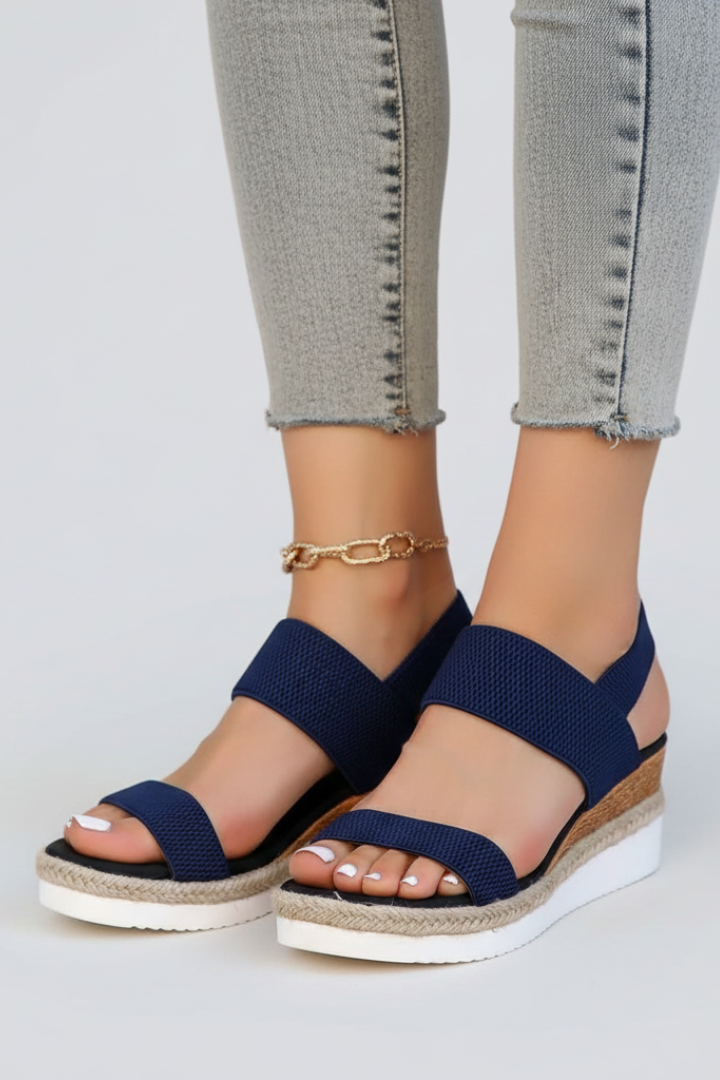 Dámské sandály na klínku z elastické látky, espadrilky s platformou, otevřenou špičkou, vhodné na chůzi