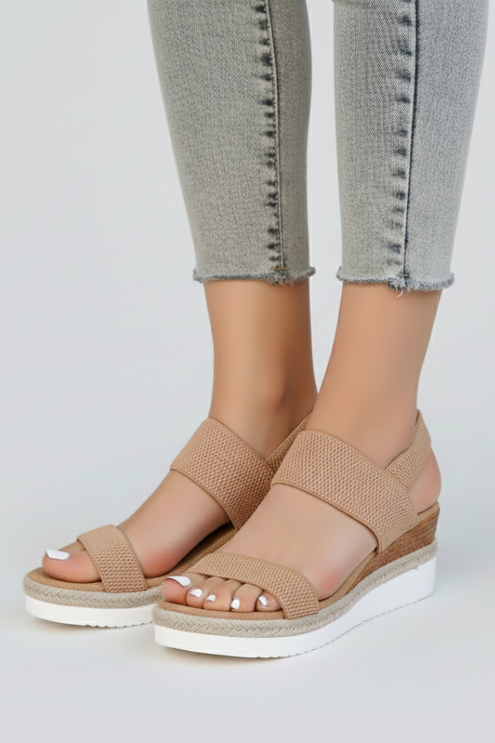 Dámské sandály na klínku z elastické látky, espadrilky s platformou, otevřenou špičkou, vhodné na chůzi