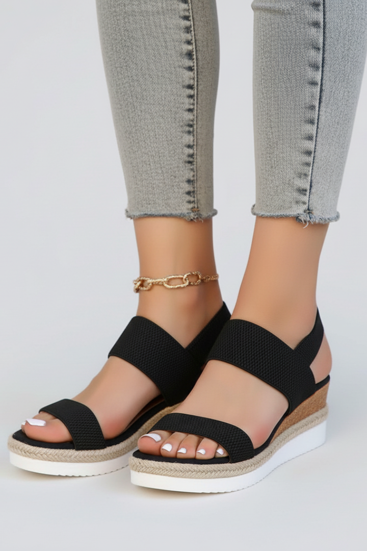 Dámské sandály na klínku z elastické látky, espadrilky s platformou, otevřenou špičkou, vhodné na chůzi