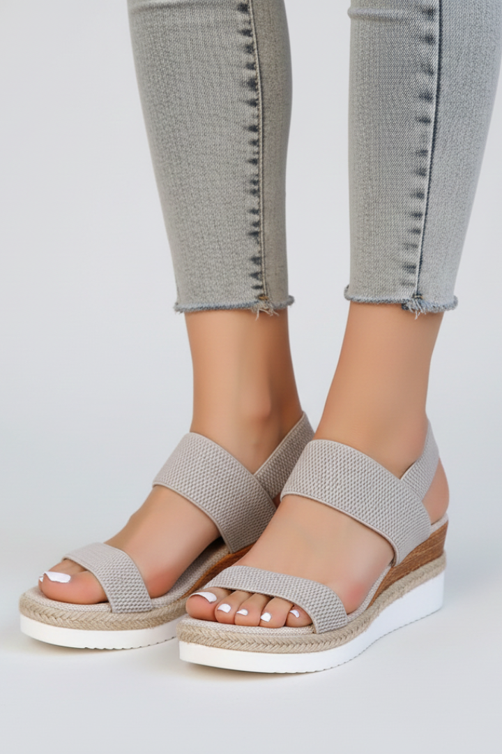 Dámské sandály na klínku z elastické látky, espadrilky s platformou, otevřenou špičkou, vhodné na chůzi