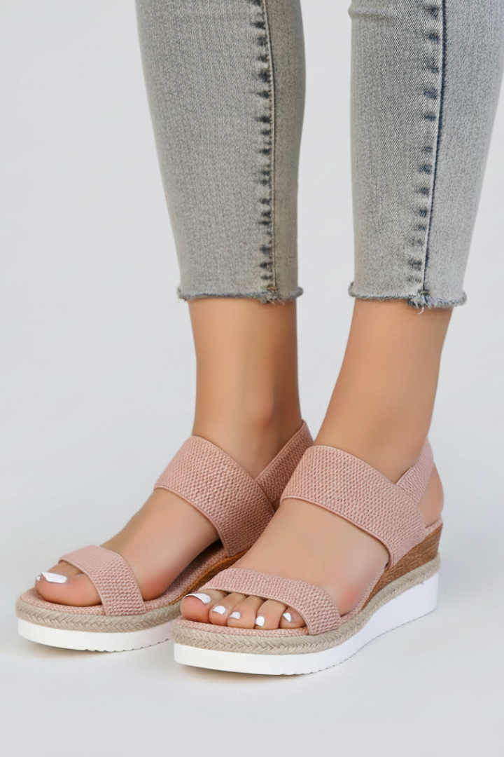 Dámské sandály na klínku z elastické látky, espadrilky s platformou, otevřenou špičkou, vhodné na chůzi
