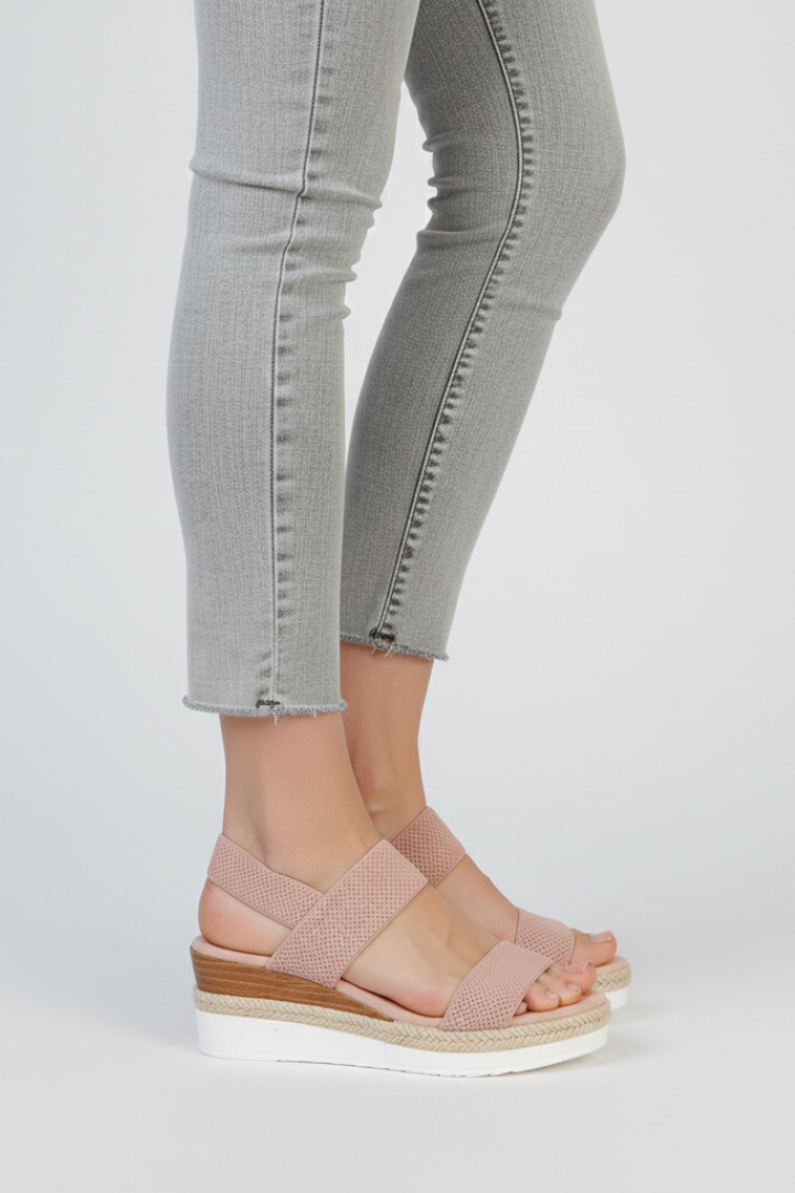 Dámské sandály na klínku z elastické látky, espadrilky s platformou, otevřenou špičkou, vhodné na chůzi