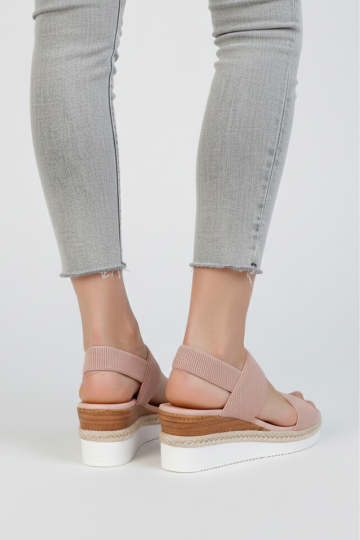 Dámské sandály na klínku z elastické látky, espadrilky s platformou, otevřenou špičkou, vhodné na chůzi