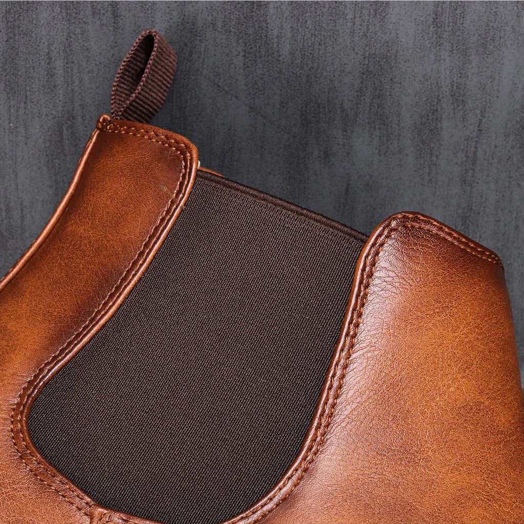 Men's Comfort Leather Chelsea Boots – Elastic Side Panels, Non-Slip Sole