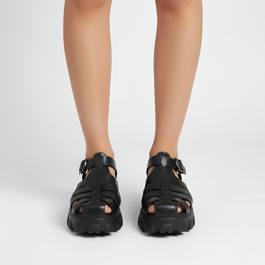 Sandali da Donna con Punta Chiusa e Plateau Cinturino con Fibbia Scarpe da Tempo Libero Fisherman Sintetiche