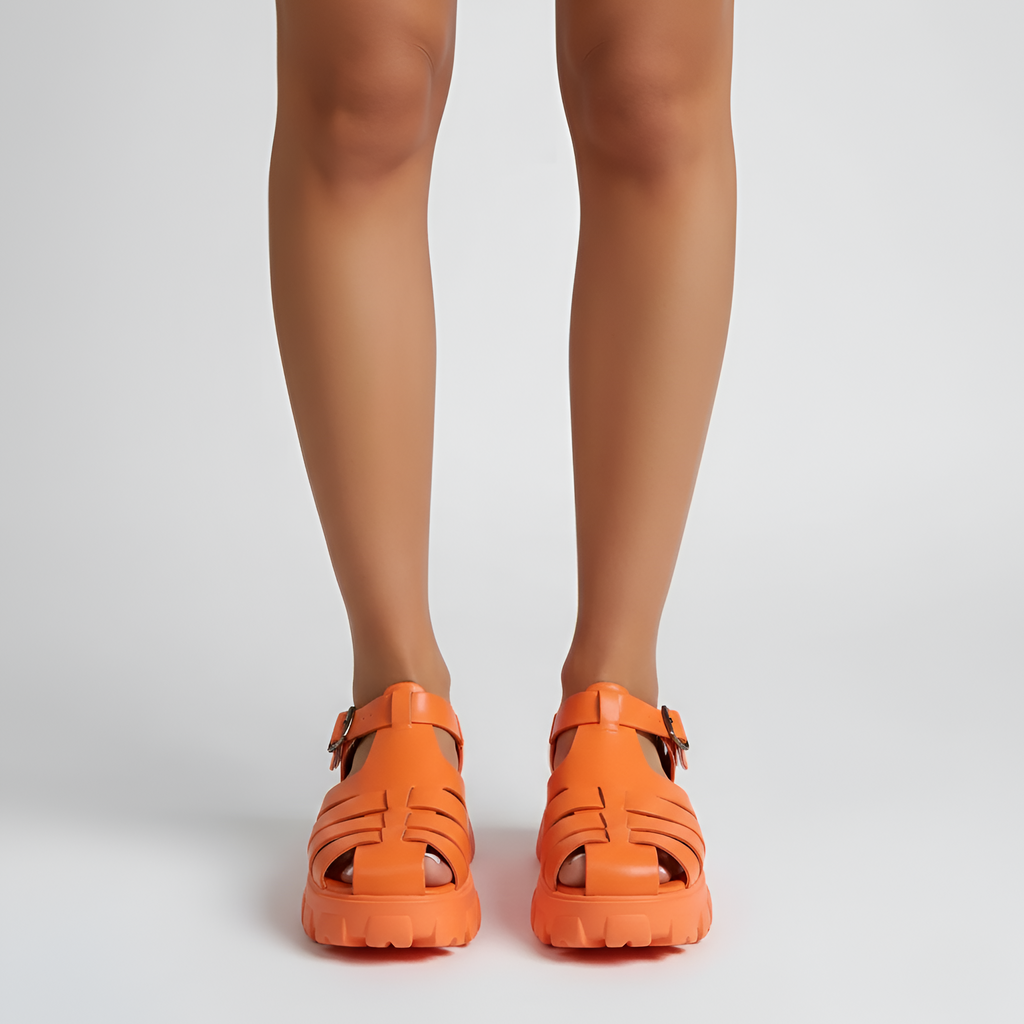 Sandali da Donna con Punta Chiusa e Plateau Cinturino con Fibbia Scarpe da Tempo Libero Fisherman Sintetiche