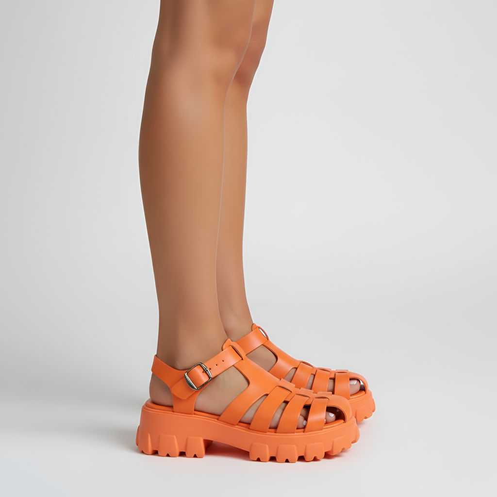 Sandali da Donna con Punta Chiusa e Plateau Cinturino con Fibbia Scarpe da Tempo Libero Fisherman Sintetiche