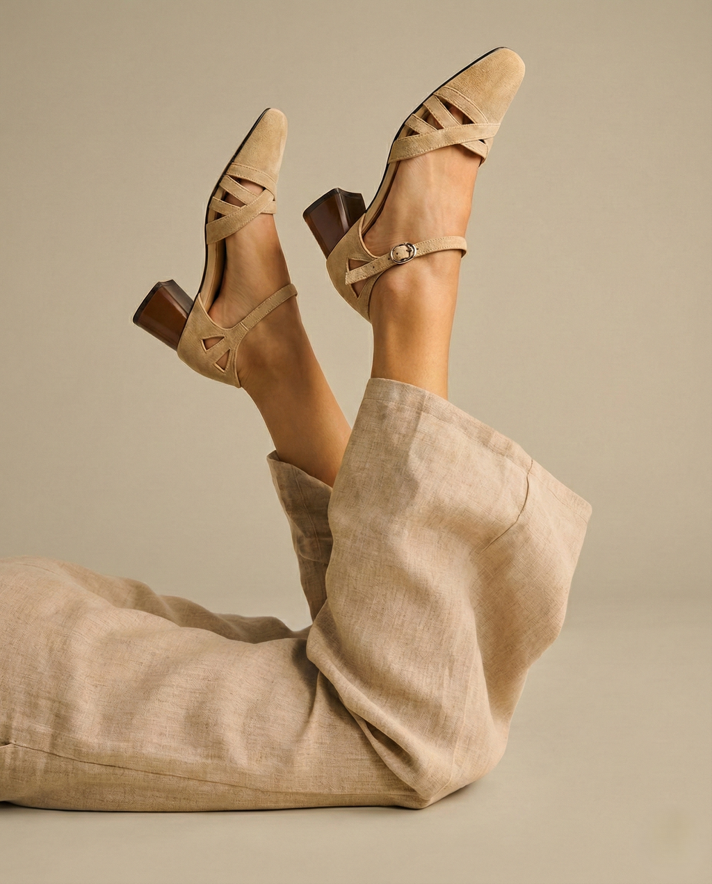 Sandales à talons en daim de mouton pour femmes, bout carré, bride cheville, talon bloc rétro épais