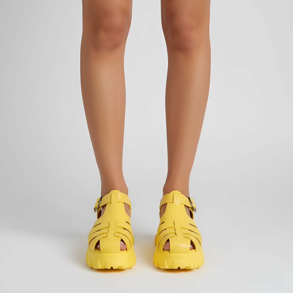 Sandali da Donna con Punta Chiusa e Plateau Cinturino con Fibbia Scarpe da Tempo Libero Fisherman Sintetiche