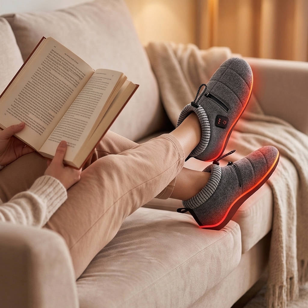 Unisex Heated Rechargeable Slippers – 3 Temperature Levels, Zipper Battery Pocket