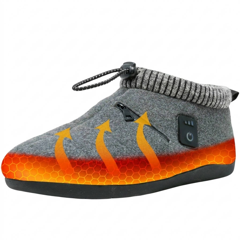 Unisex Heated Rechargeable Slippers – 3 Temperature Levels, Zipper Battery Pocket