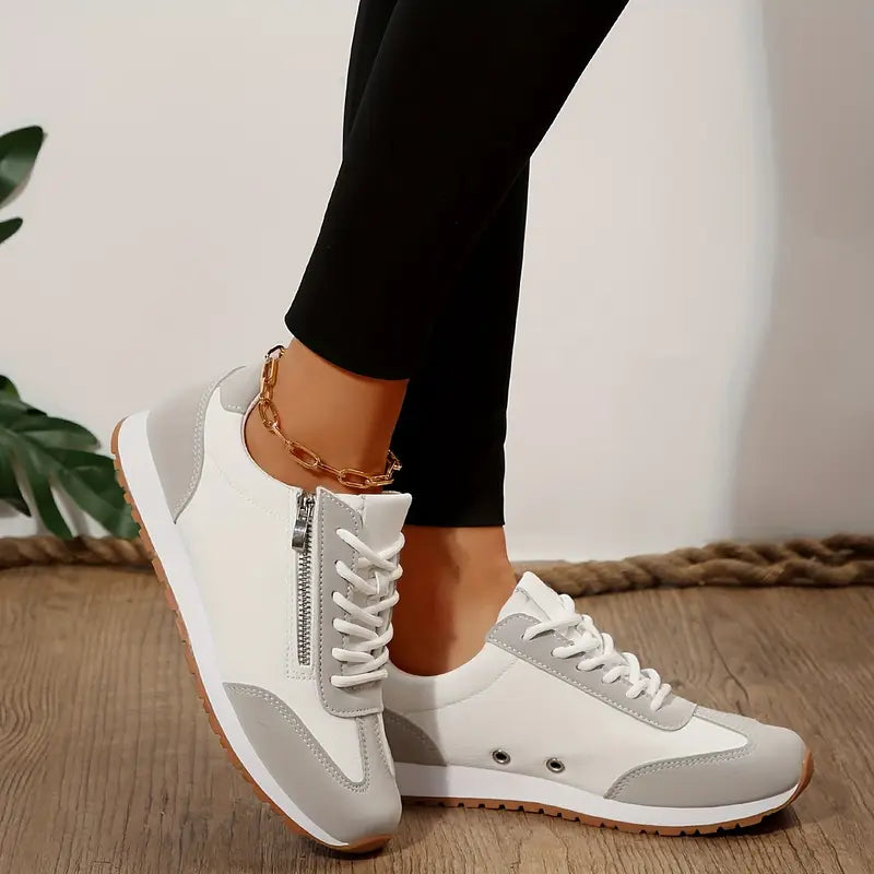 Women's Vulcanized Sneakers Patchwork Lace Up Low Top Casual Walking Shoes