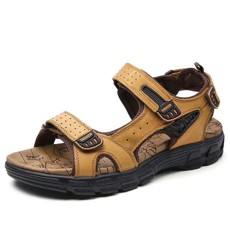 Men's Orthopedic Leather Sandals Velcro Strap Ergonomic Sole