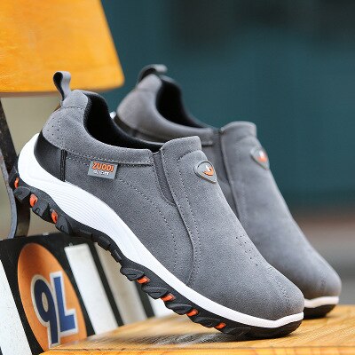 Men's Walking Shoes Waterproof Leather Slip-On Outdoor Hiking Sneakers