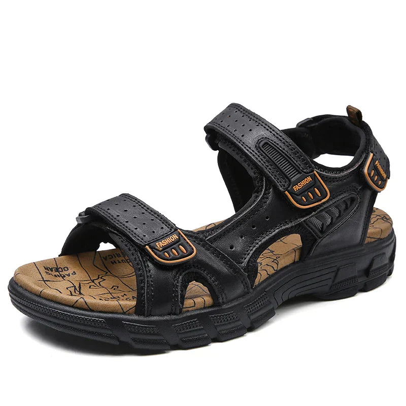 Sandale ortopedice pentru bărbați din piele cu curea velcro și talpă ergonomică