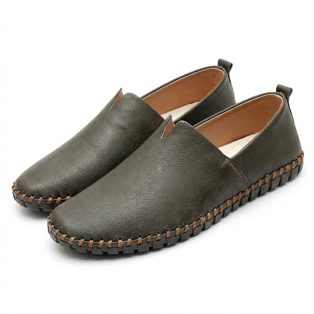 Men’s Casual Loafers Artificial Leather Slip-On Driving Shoes with Contrast Stitching