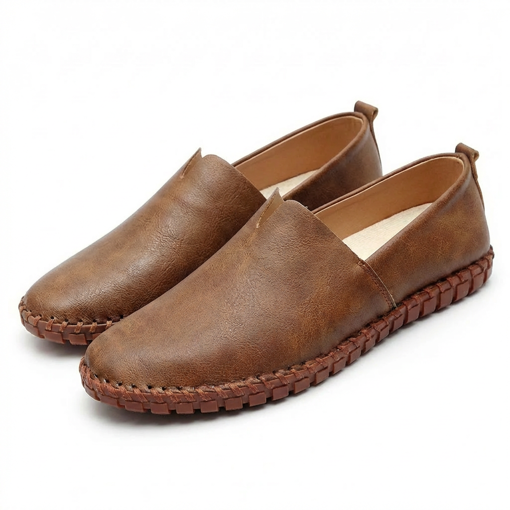 Men’s Casual Loafers Artificial Leather Slip-On Driving Shoes with Contrast Stitching