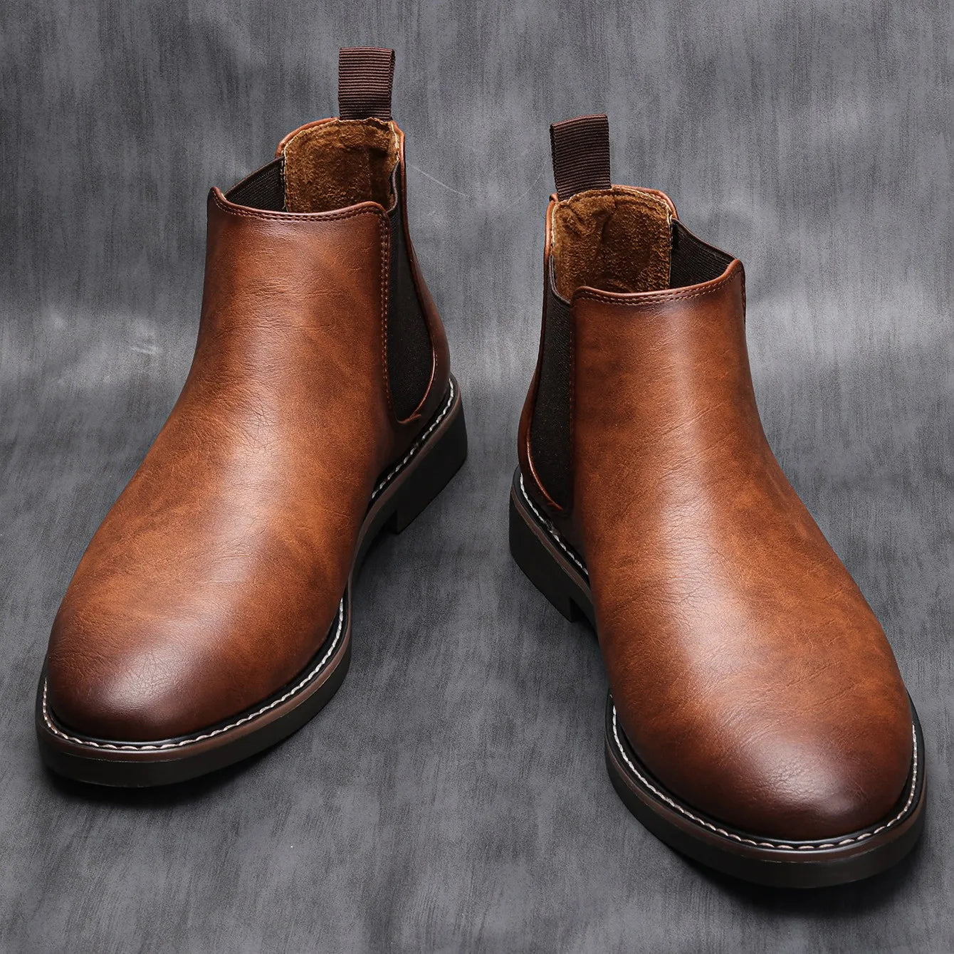 Men's Comfort Leather Chelsea Boots – Elastic Side Panels, Non-Slip Sole