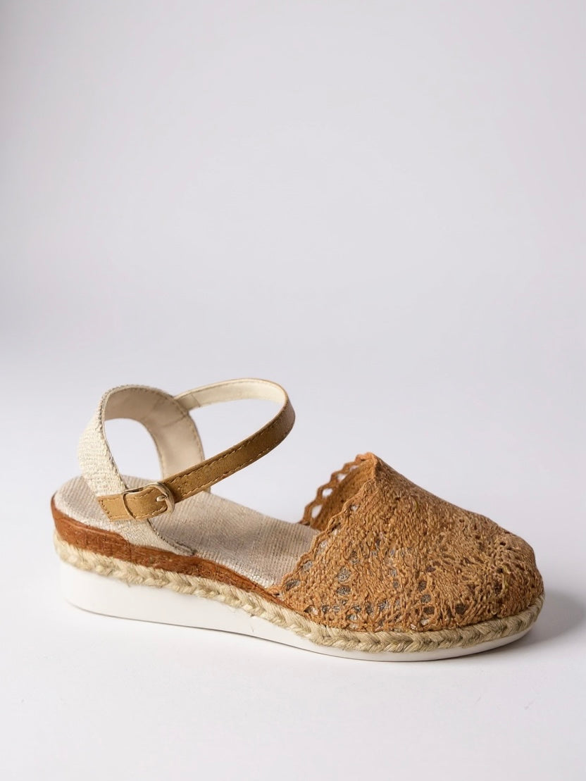 Sandalias de cuña para mujer con correa de tobillo de crochet y alpargatas