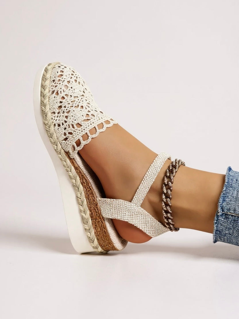 Sandalias de cuña para mujer con correa de tobillo de crochet y alpargatas