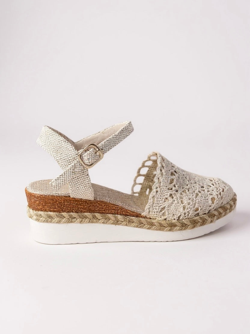 Sandalias de cuña para mujer con correa de tobillo de crochet y alpargatas