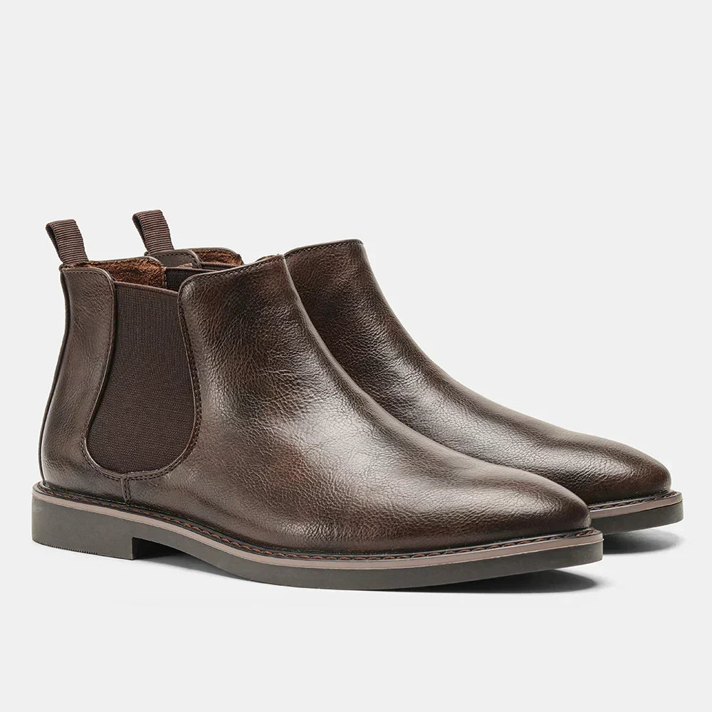 Men's Comfort Leather Chelsea Boots – Elastic Side Panels, Non-Slip Sole