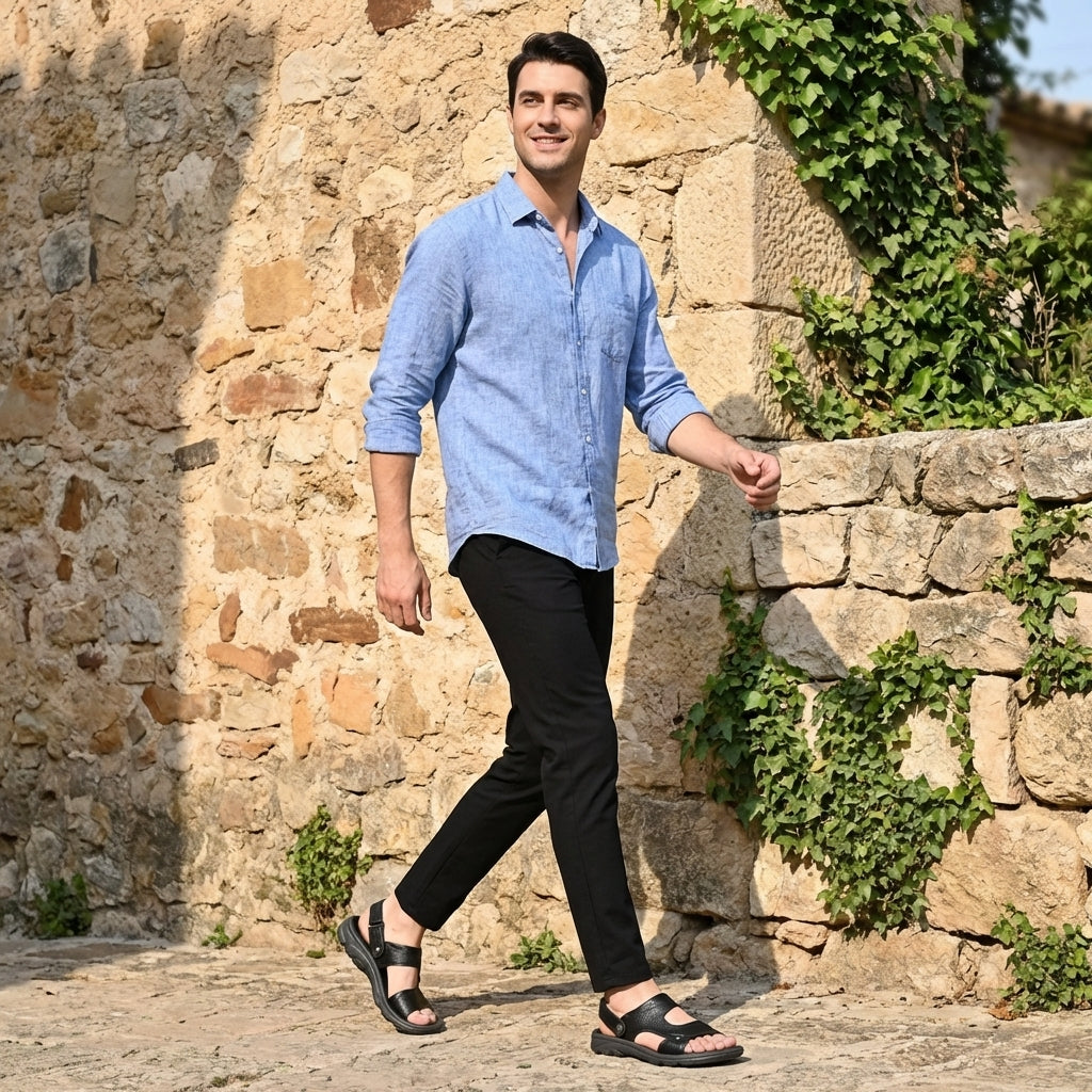 Sandales de plage orthopédiques en cuir pour homme, à bout ouvert, bride arrière, chaussures confortables pour la marche