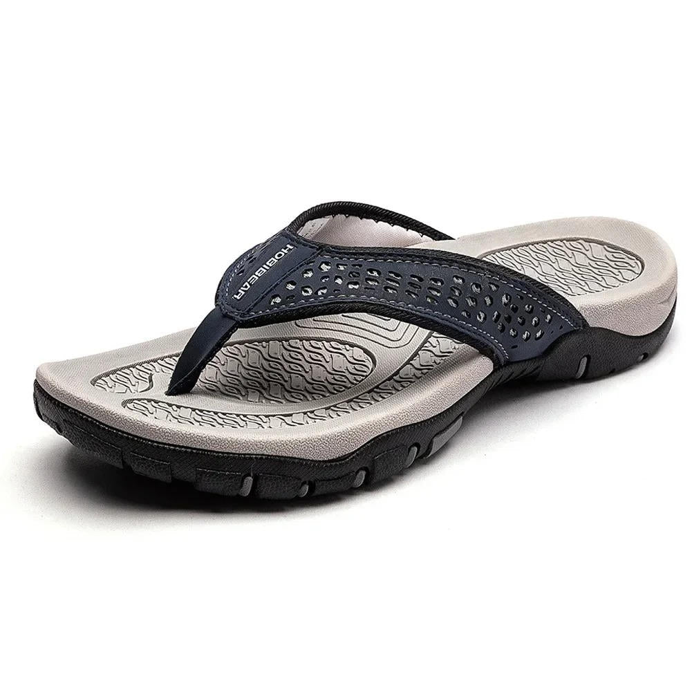 Ortopædiske Herre Atletiske Flip Flops med Bue Støtte PU Læder Strand Sandaler