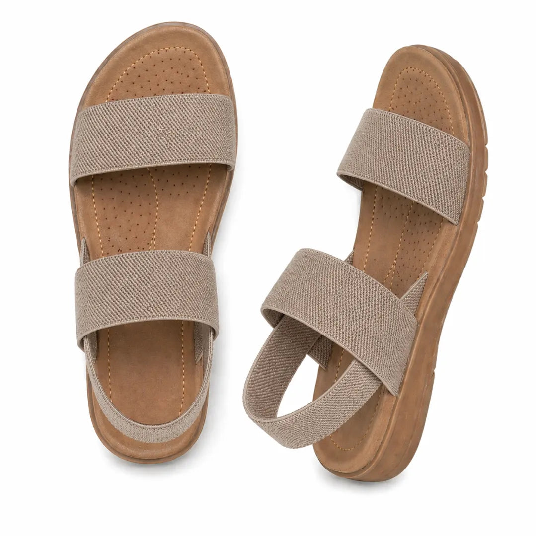 Sandali da donna in tessuto elasticizzato, comodi, con punta aperta e zeppa