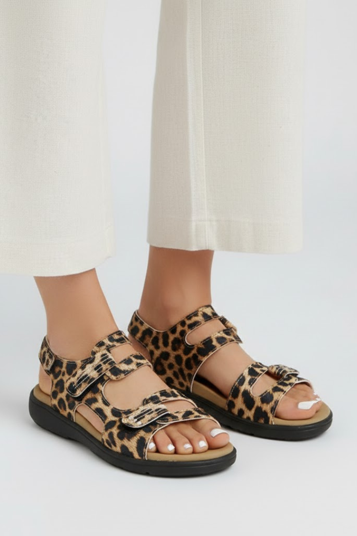 Sandales à talons pour femmes, imprimé animal, multi-brides, bout ouvert, chaussures de soirée