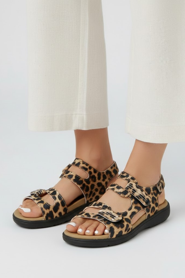 Sandales à talons pour femmes, imprimé animal, multi-brides, bout ouvert, chaussures de soirée