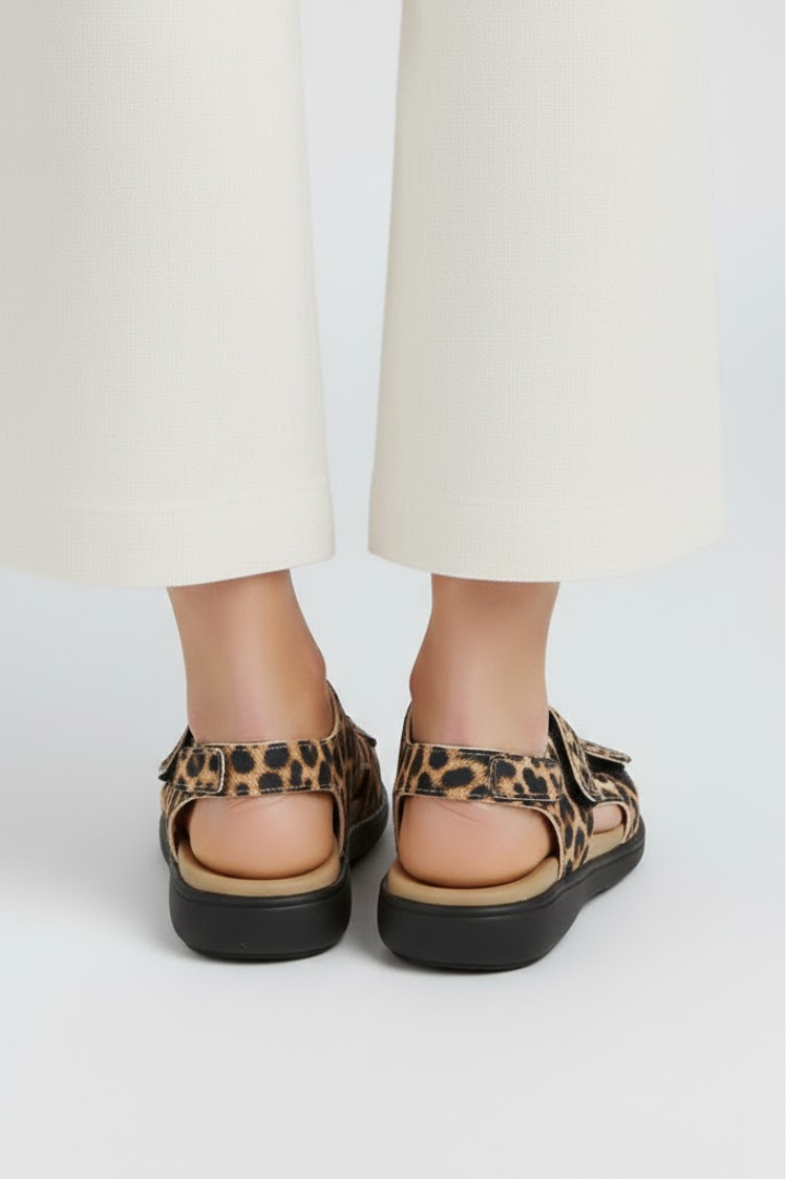 Sandales à talons pour femmes, imprimé animal, multi-brides, bout ouvert, chaussures de soirée