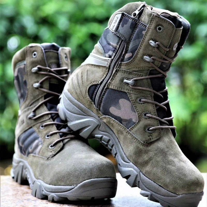 Men's Comfort Lace-Up Combat Boots – Cushioned Support, Side Zip Closure