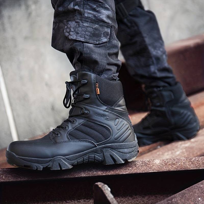 Men's Comfort Lace-Up Combat Boots – Cushioned Support, Side Zip Closure