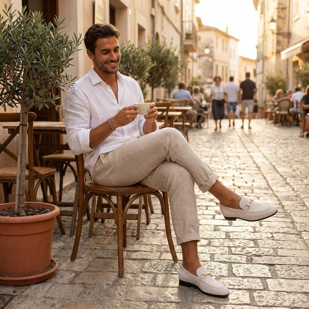 Men’s Pointed Toe Loafers Microfiber Leather Slip-On Moccasins with Metal Buckle