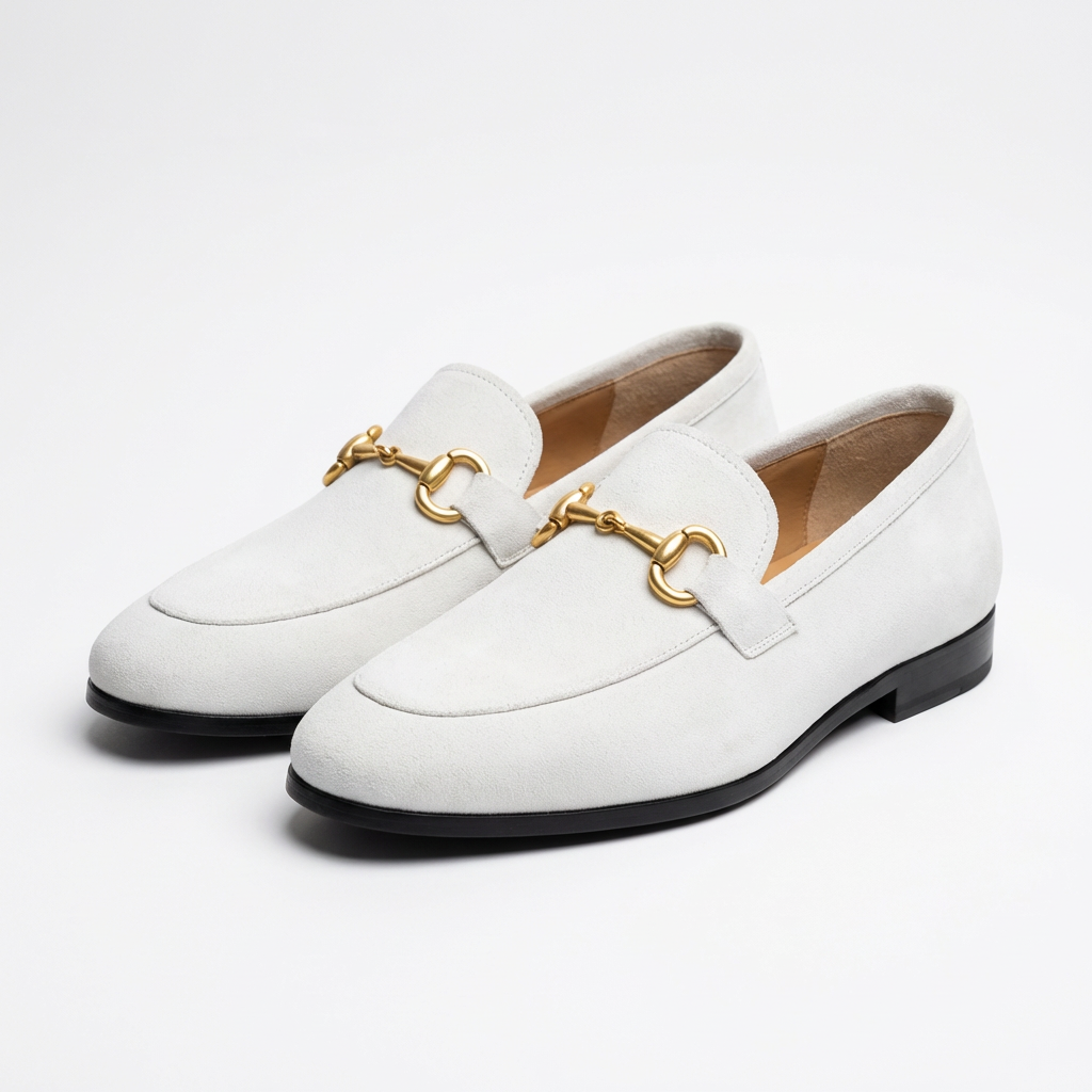 Men’s Pointed Toe Loafers Microfiber Leather Slip-On Moccasins with Metal Buckle