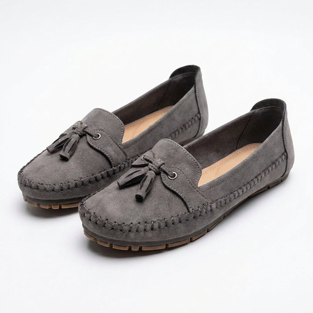Women’s Slip-On Loafers PU Leather Ballet Flats with Decorative Tassels and Rubber Sole