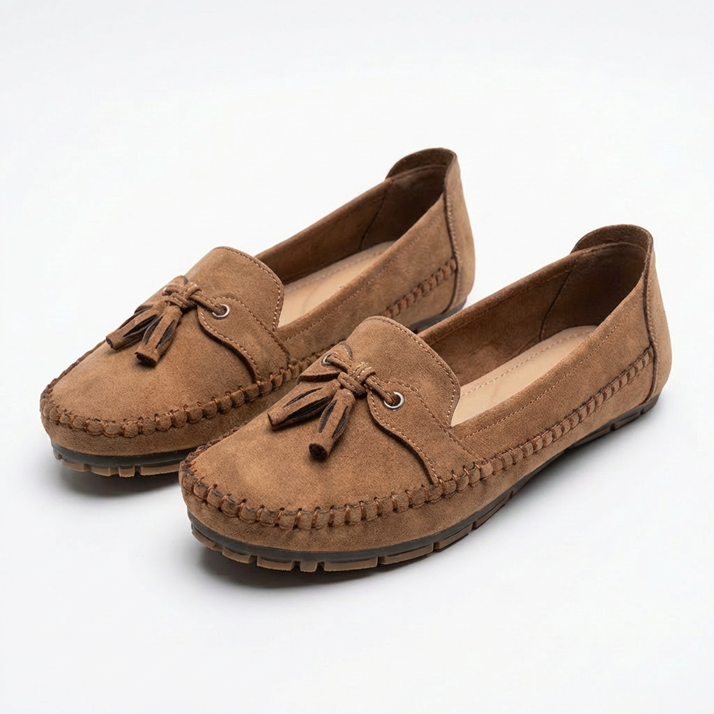 Women’s Slip-On Loafers PU Leather Ballet Flats with Decorative Tassels and Rubber Sole