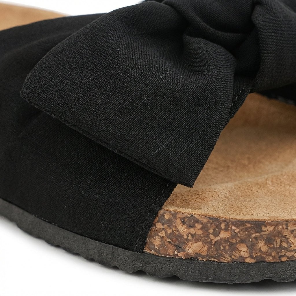 Women’s Flat Slide Sandals with Decorative Bow and Non-Slip Rubber Outsole