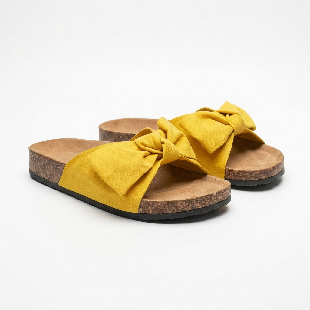 Women’s Flat Slide Sandals with Decorative Bow and Non-Slip Rubber Outsole