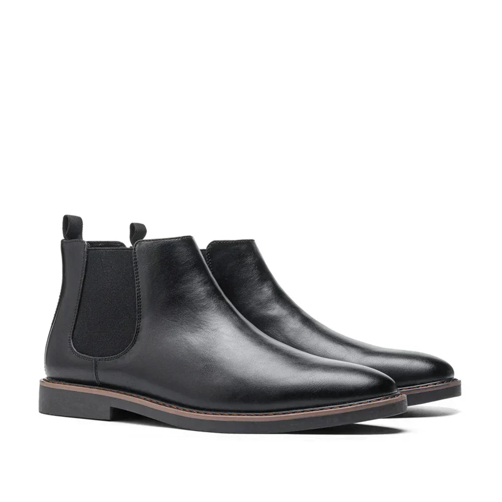 Men's Comfort Leather Chelsea Boots – Elastic Side Panels, Non-Slip Sole