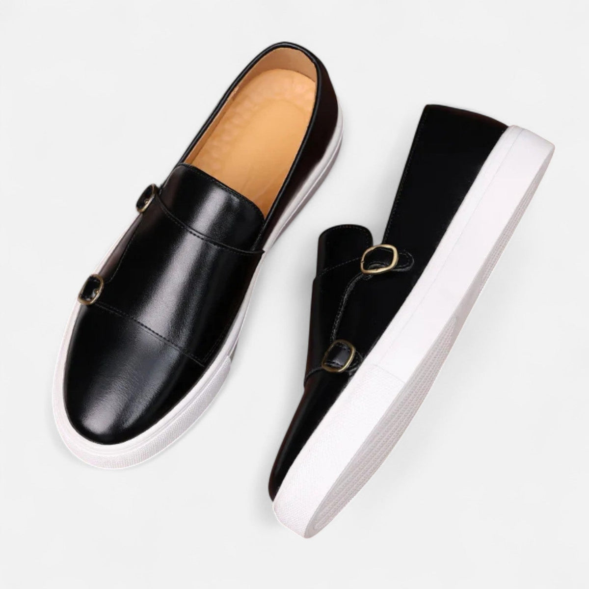 Herre-loafers i ægte læder med komfort - metaldetalje med spænde, slip-on-design