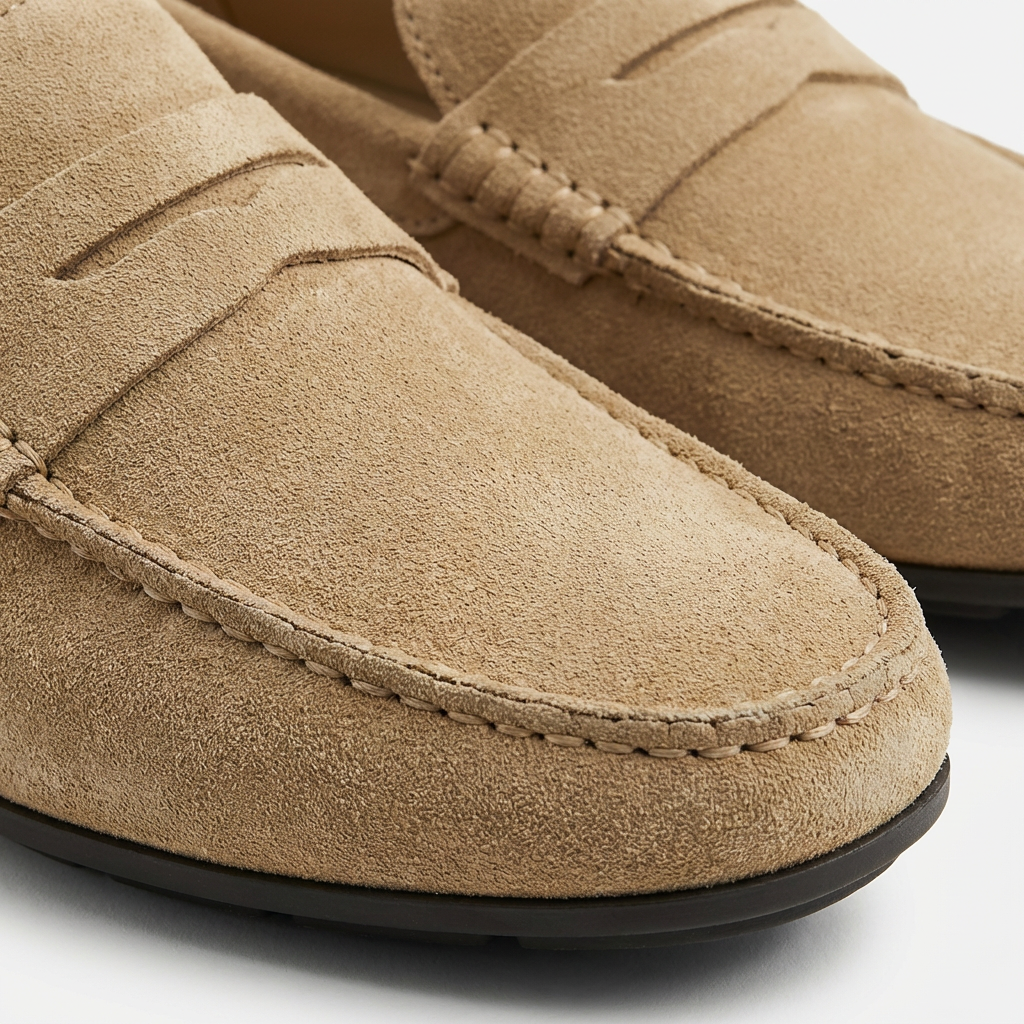 Mocassins penny en daim de vache pour hommes à enfiler, semelle intérieure respirante et semelle en caoutchouc