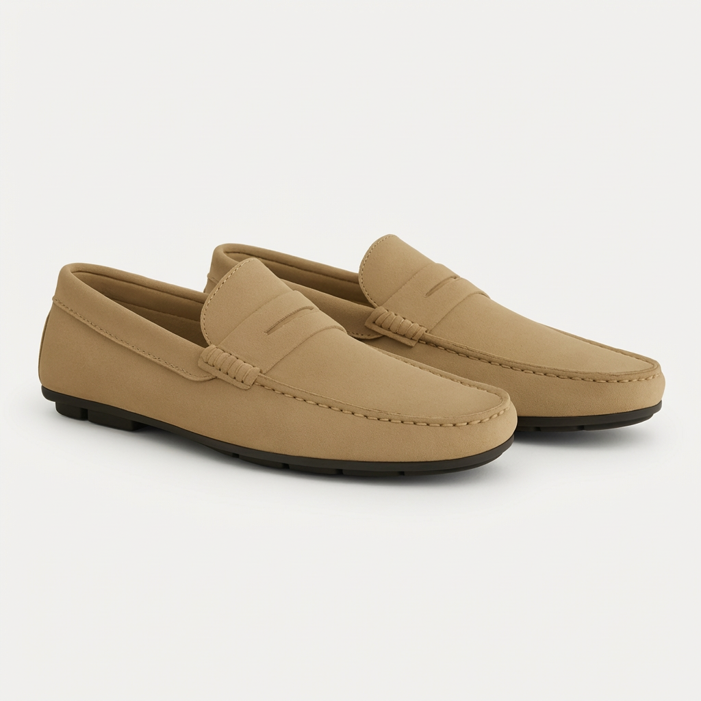 Mocassins penny en daim de vache pour hommes à enfiler, semelle intérieure respirante et semelle en caoutchouc
