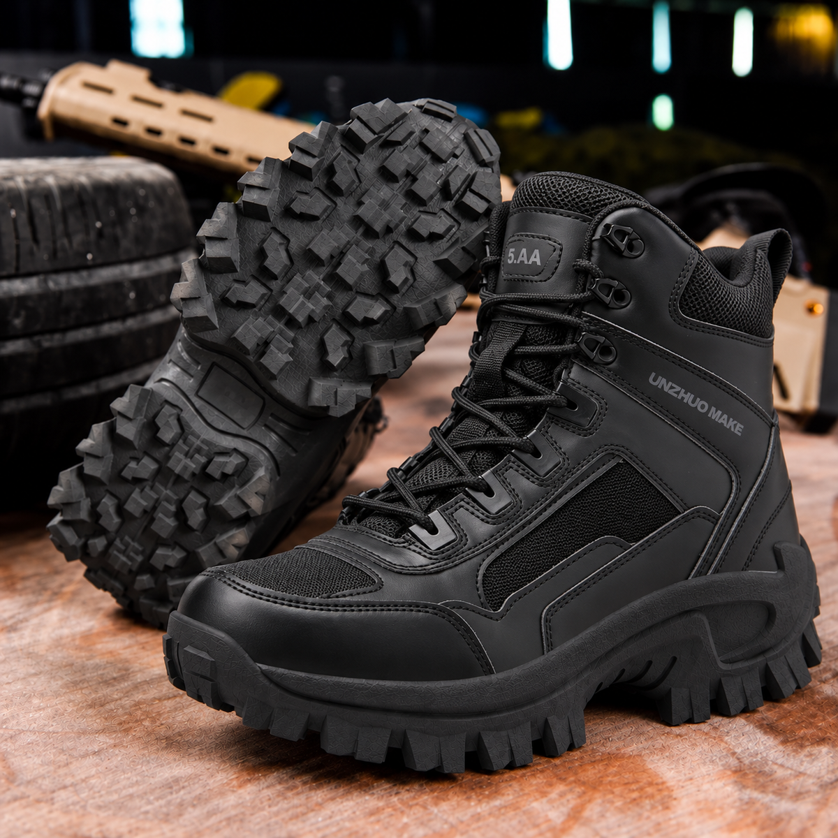 Bottes tactiques montantes confortables pour homme – semelle intérieure massante, rehaussante
