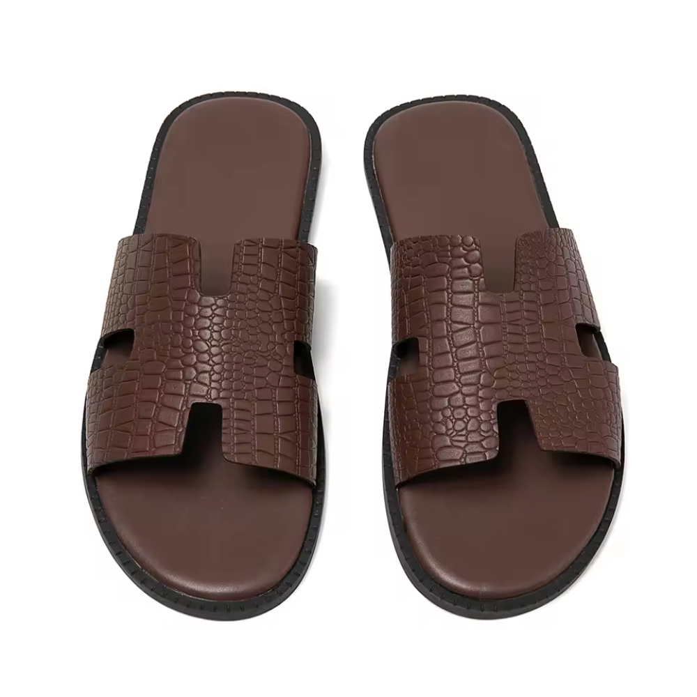 Men Slide Sandals Leather Casual Slip On Footwear
