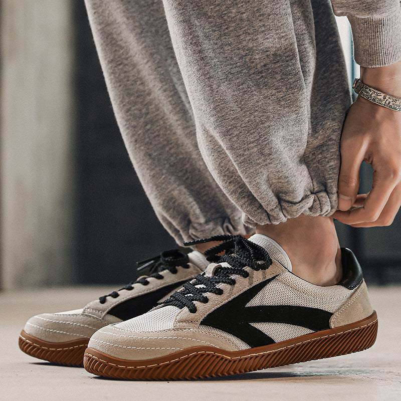 Zapatillas para hombre, zapatos casuales para caminar de ante de vaca con parche retro