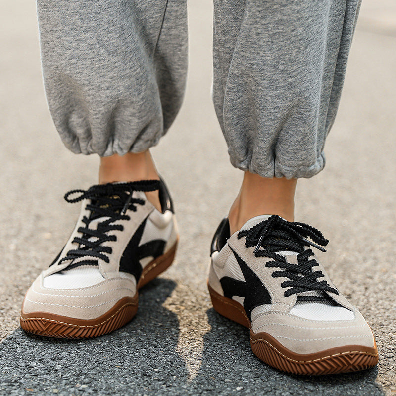 Zapatillas para hombre, zapatos casuales para caminar de ante de vaca con parche retro