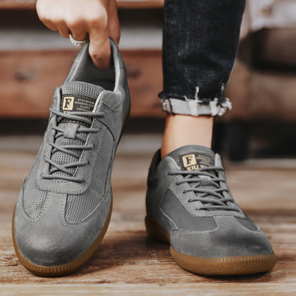 Zapatillas para hombre, zapatos casuales para caminar de cuero de vaca retro y transpirables