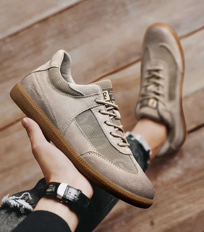 Zapatillas para hombre, zapatos casuales para caminar de cuero de vaca retro y transpirables